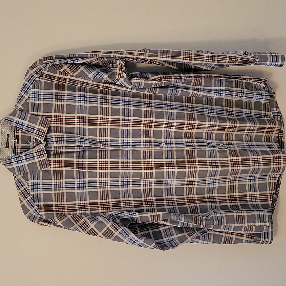 Bugatchi Plaid Button Down Shirt, Size Medium